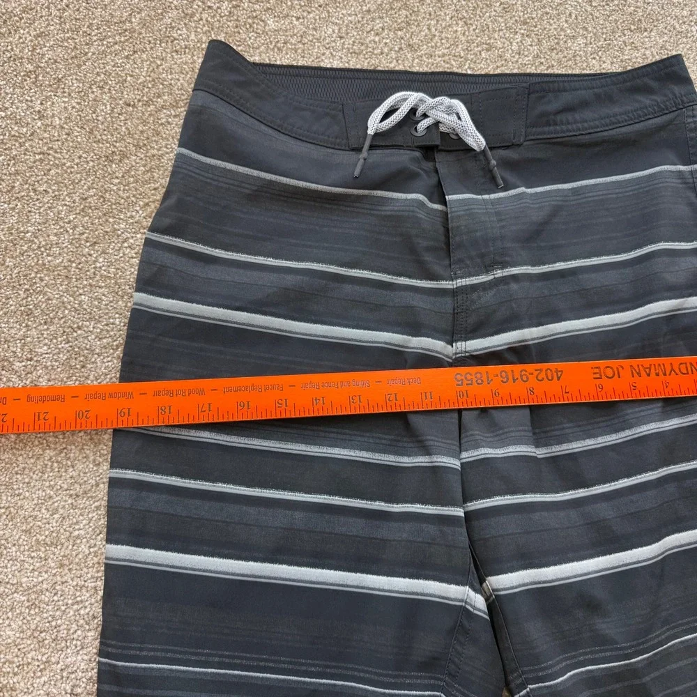 George Mens Black Grey Striped SURF Board Shorts Swim Trunks 30 Quick Dry